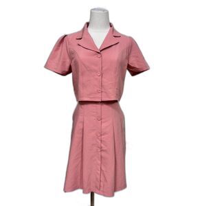 Mauve Pink 2-piece Button-down Top and Pleated Mini Skirt Coord Set